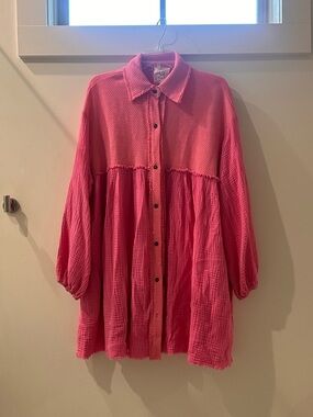 Fantastic Fawn Pink Long Sleeve Textured Button-Front Dress